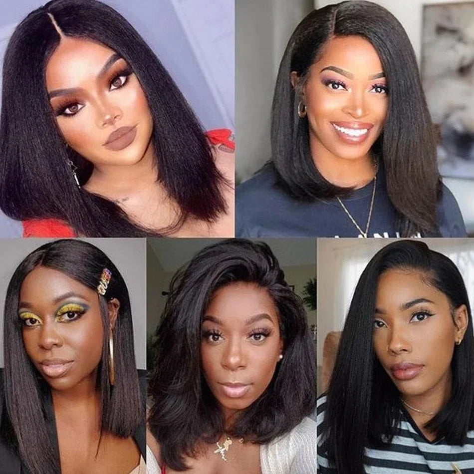 250% Density Kinky Straight Bob Wig | 13x4 HD Transparent Full Lace Frontal Human Hair Wig (Pre-Plucked for Black Women) Luxegan