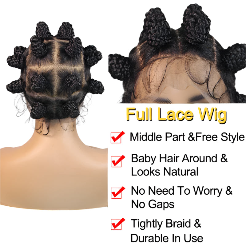 Full Lace Bantu Knots Braided Wig | Knotless Braids | Distressed Box Braids | Heat Resistant Synthetic Hair | For Black Women