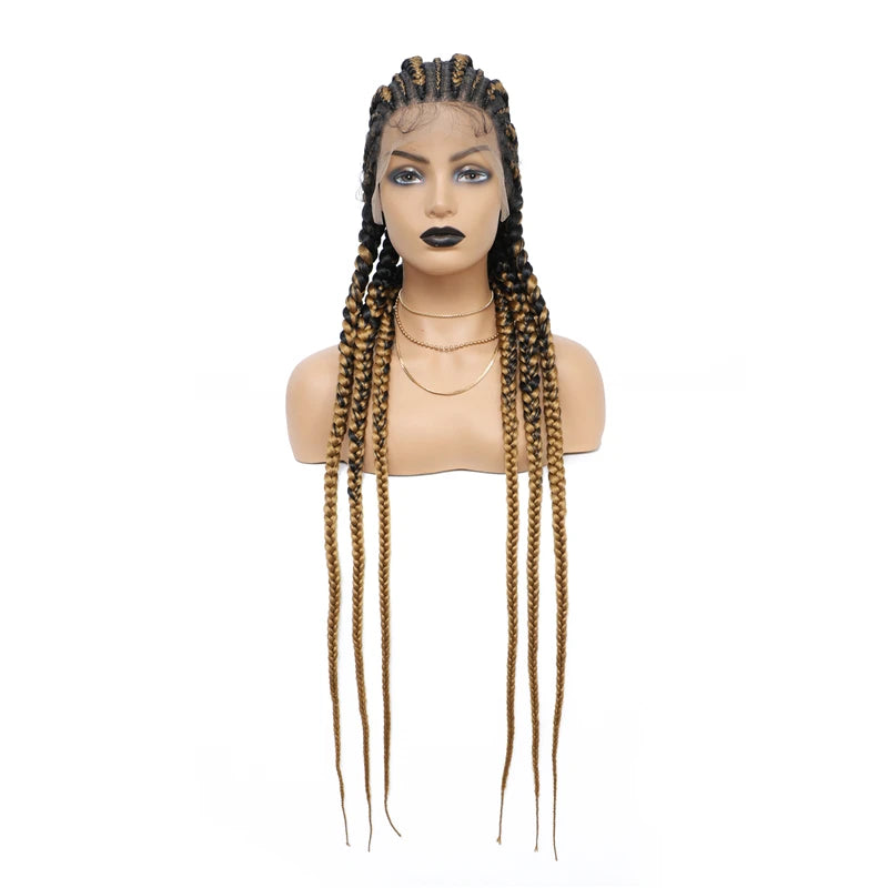 36" Cornrow Knotless Braids Wig | 360 Full Lace | Baby Hair | Synthetic Luxegan