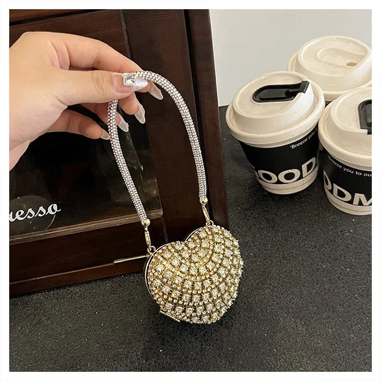 Luxury Mini Diamond Inlay Heart-Shape Crystal Clutch | Rhinestone Evening Bag Luxegan