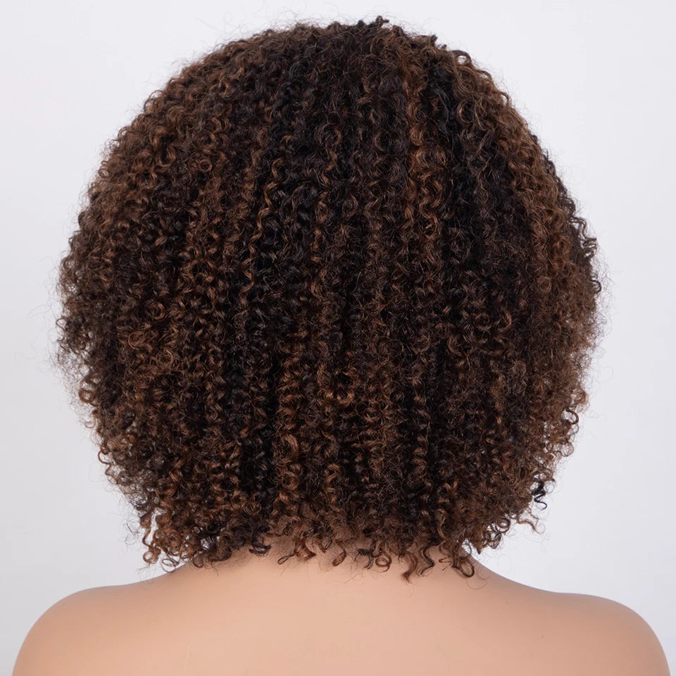 Sleek Ombre Highlight Kinky Curly Human Hair Wig | Peruvian Curly Bob Luxegan