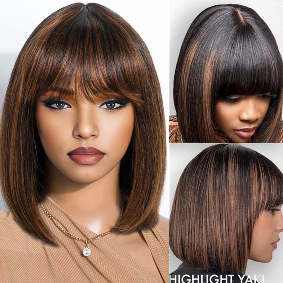 "Put On & Go" Straight Bob Wig | Easy Wear Human Hair with Bangs & Realistic Scalp Luxegan