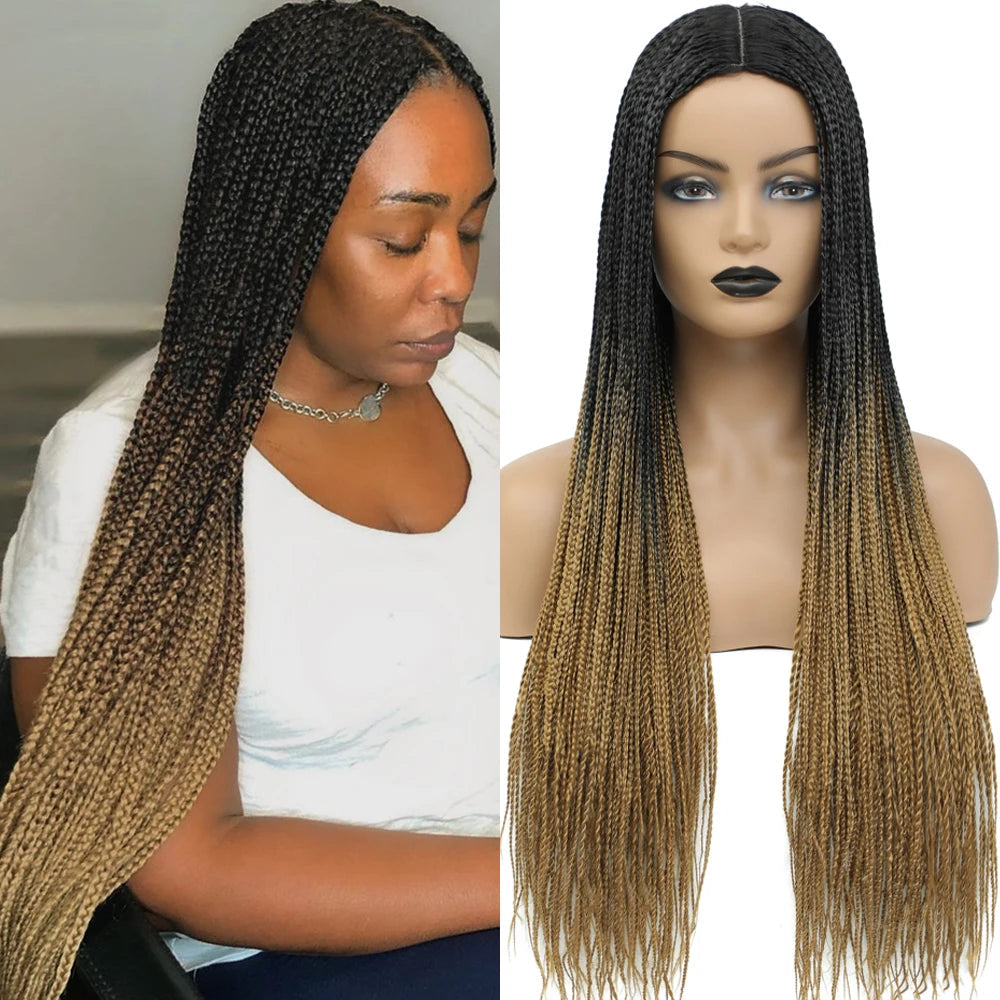 26" Ombre Box Braids Wig | Knotless | Crochet | 1B, 27, 30, Gray | Handmade Luxegan