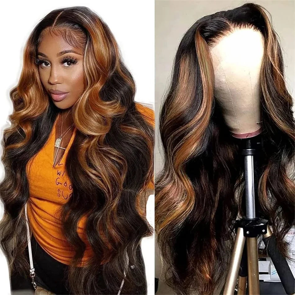 30 Inch Honey Blonde Highlight Body Wave Wig | 13x4 Transparent Lace Front Brazilian Human Hair Luxegan