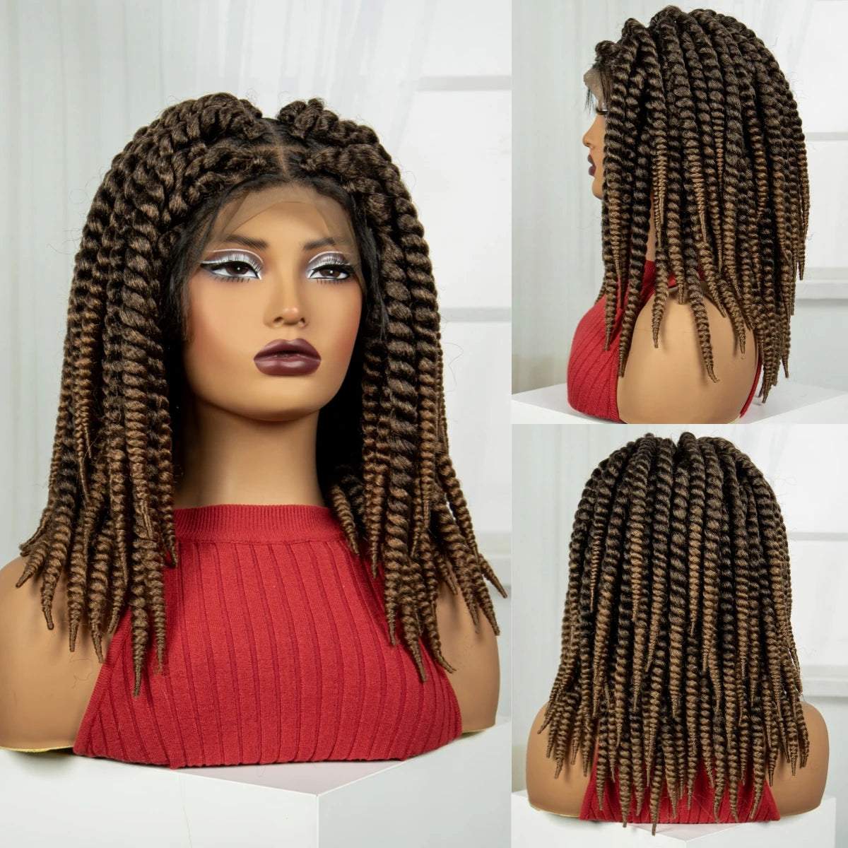 16" Knotless Box Twist Braids Wig | Full Lace | Baby Hair Luxegan