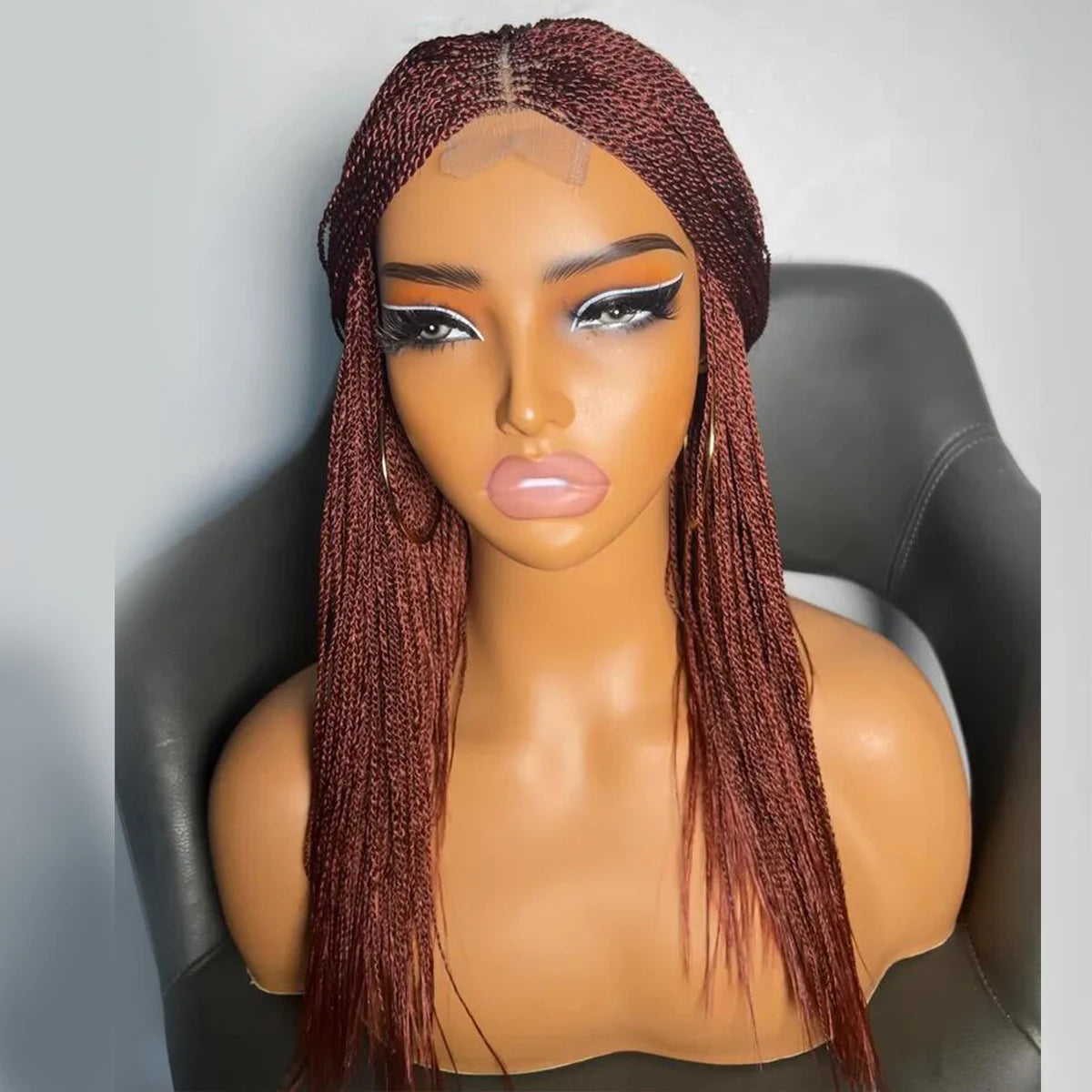 28" Micro Twist Braided Wig | 1B Black | Front Lace | Glueless | Petite Cap | For Black Women