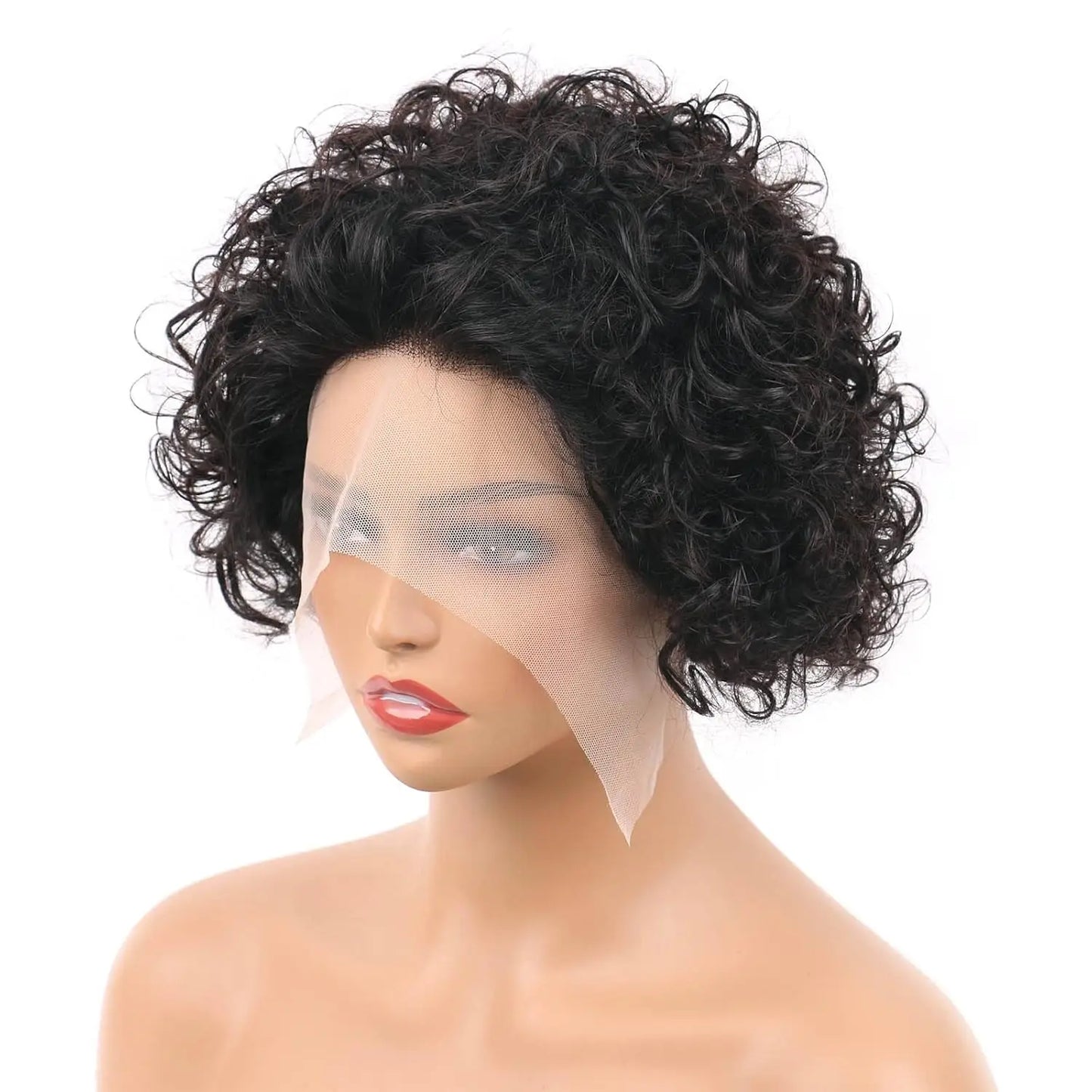 Short Curly Pixie Cut Wig - 13x4 & 13x1 Transparent Lace Frontal Human Hair Wig - Glueless Brazilian Remy Curly Short Bob Wig for Black Women (4-16 Inches, #1B Natural Color) Luxegan