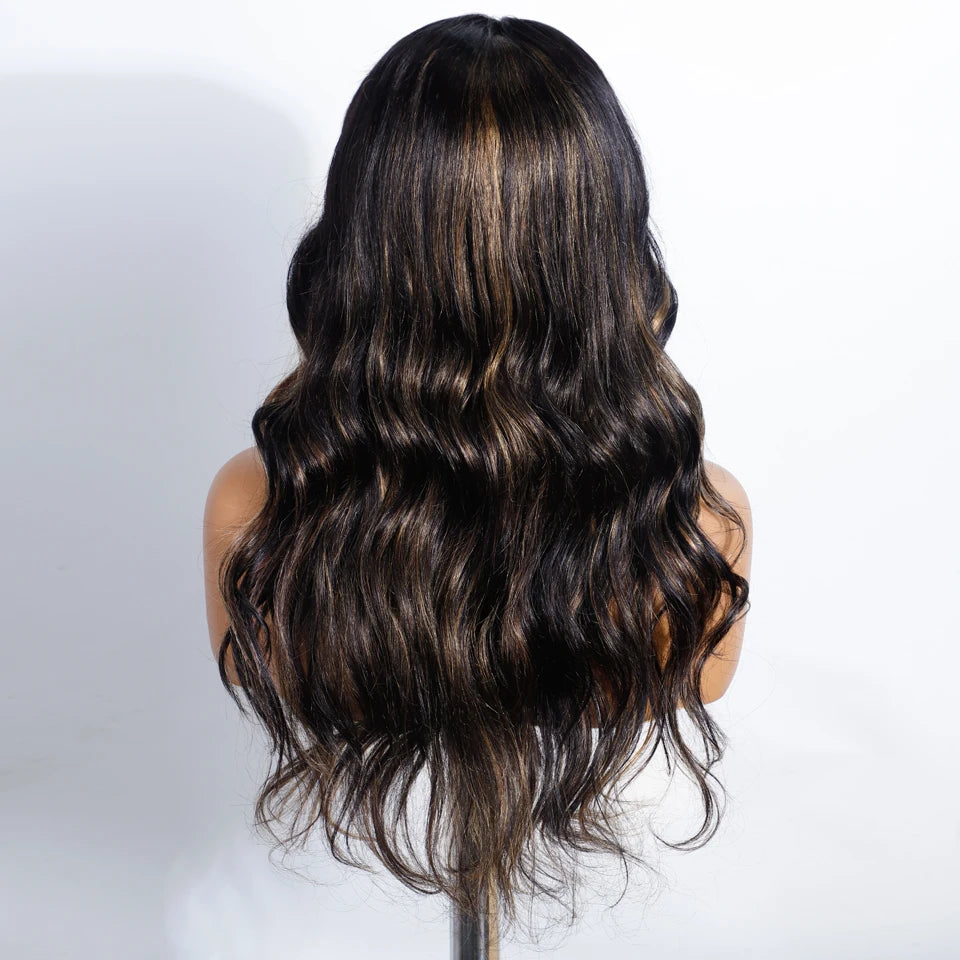 180% Density 1B/27 Ombre Highlight Body Wave Wig | 4x4 Transparent Lace Front Brazilian Human Hair (Pre-Plucked) Luxegan