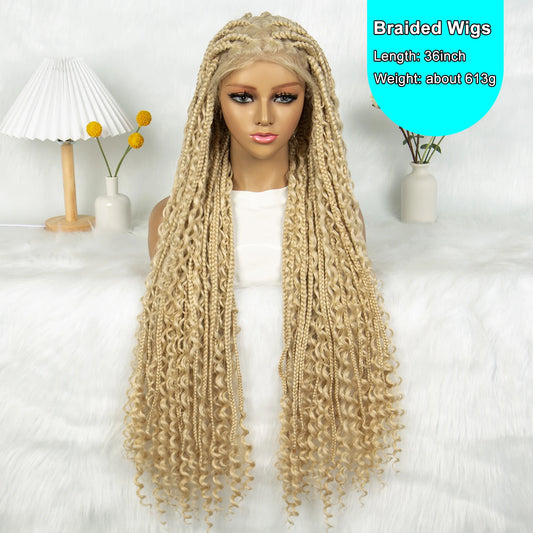 Blonde Bohemian Knotless Box Braids Wig | Transparent HD Full Lace Luxegan
