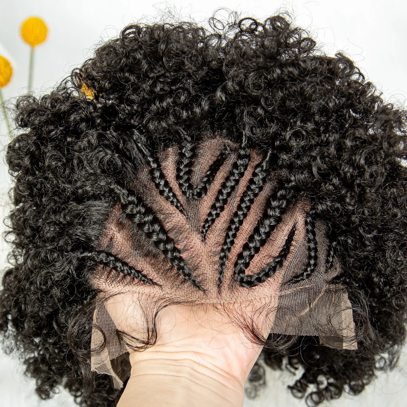 8" Afro Kinky Curly Bob Braided Wig | 13x4 Lace Frontal | Half Cornrows | Synthetic Braids for Black Women Luxegan