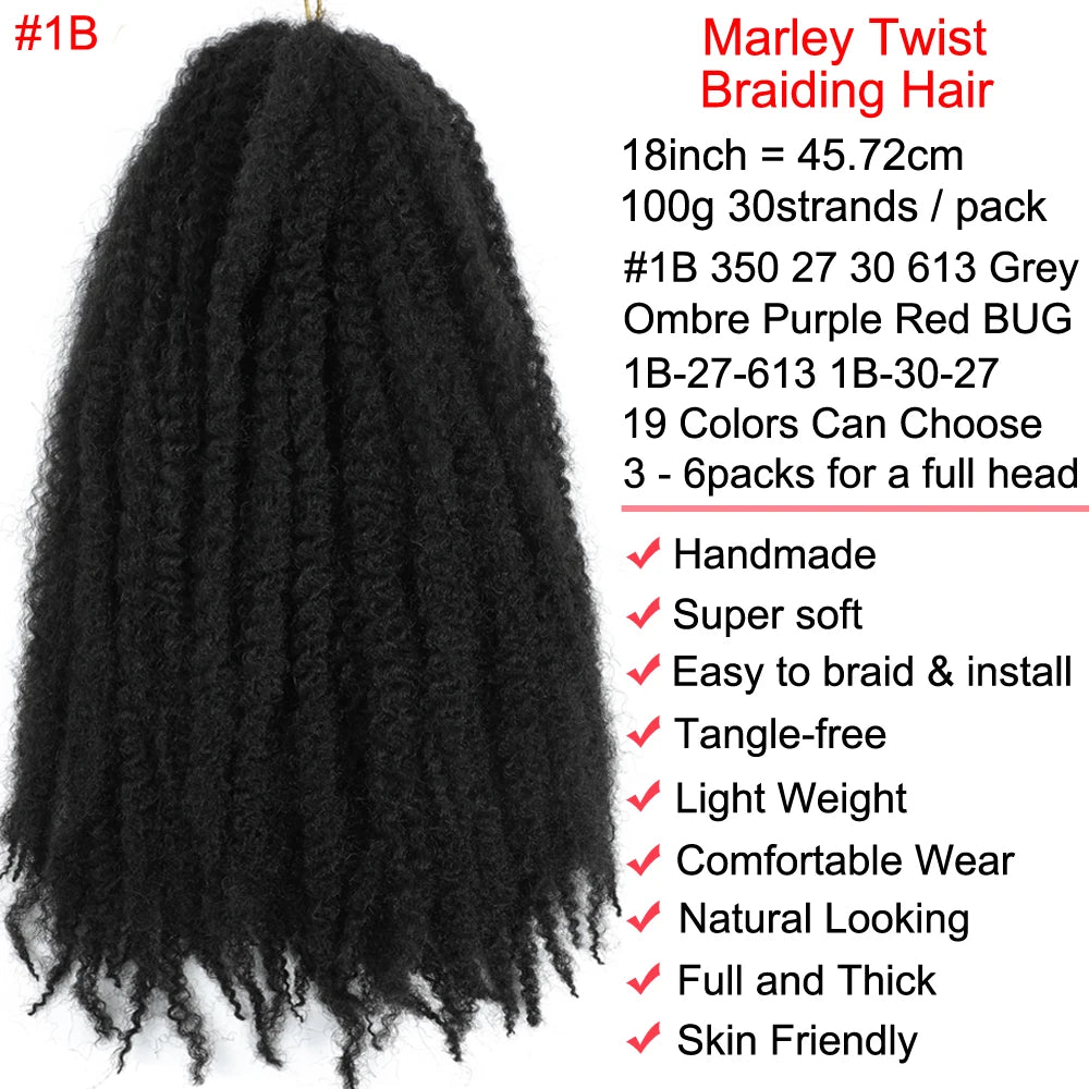 18" Marley Twist Braiding Hair | Crochet Braids | Afro Twist Kinky Hair Extensions | Ombre Colors | 30 Strands/Pack