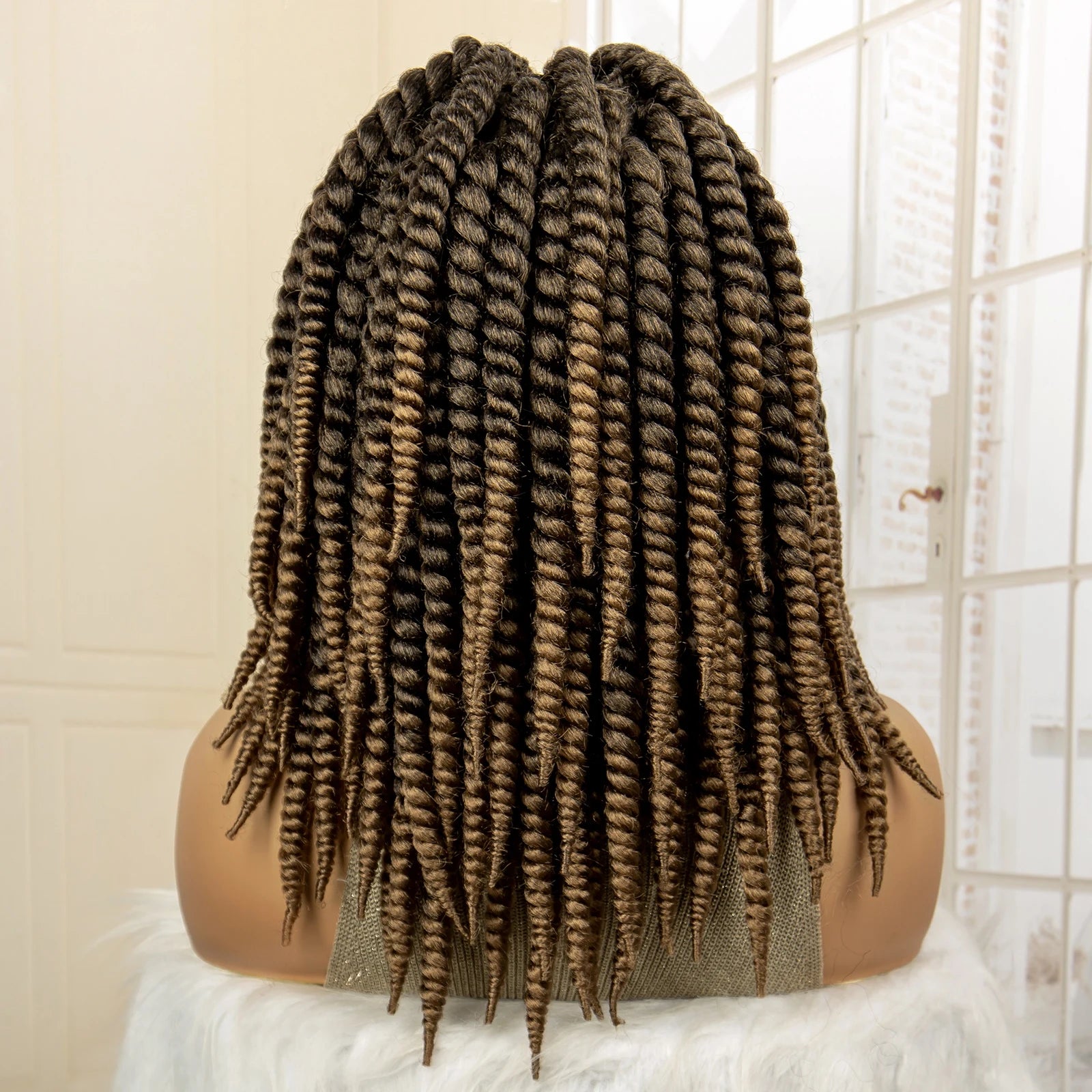 16 Inch Brown Twisted Braided Bob Wig | Full Lace | Kanekalon Fiber | For Black Women