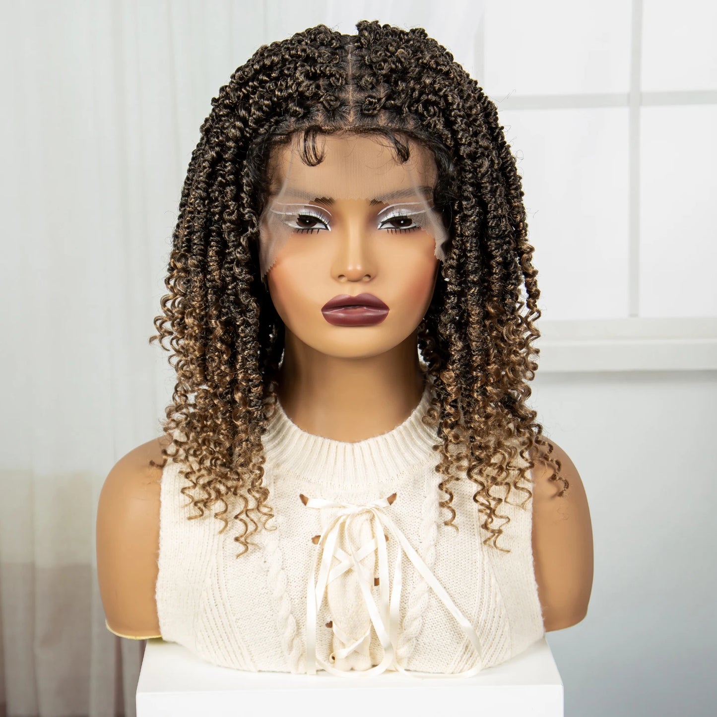 14" Full Lace Twisted Braids Wig with Baby Hair | Natural Looking Synthetic Lace Frontal Braided Wig for Black Women Luxegan