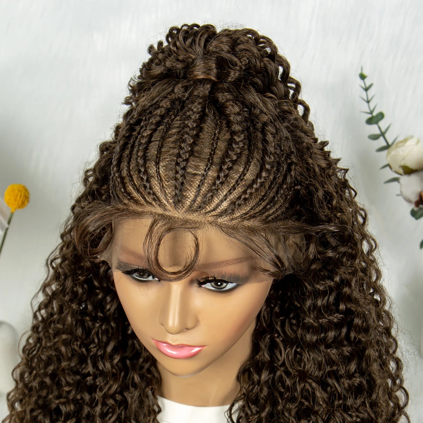 Kima Ombre Cornrow & Curly Ponytail Wig | 13x4 Lace Front | Half Updo | Synthetic Hair | Black Women