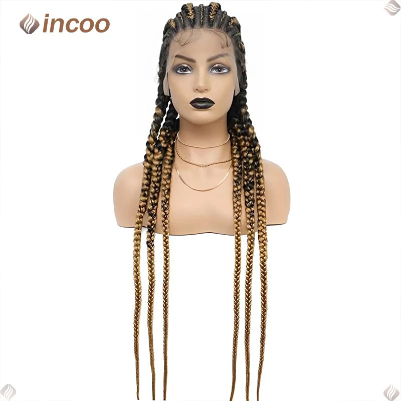36" Jumbo Cornrow & Knotless Box Braids Wig | Full Lace | Light Brown Lace | Synthetic Luxegan