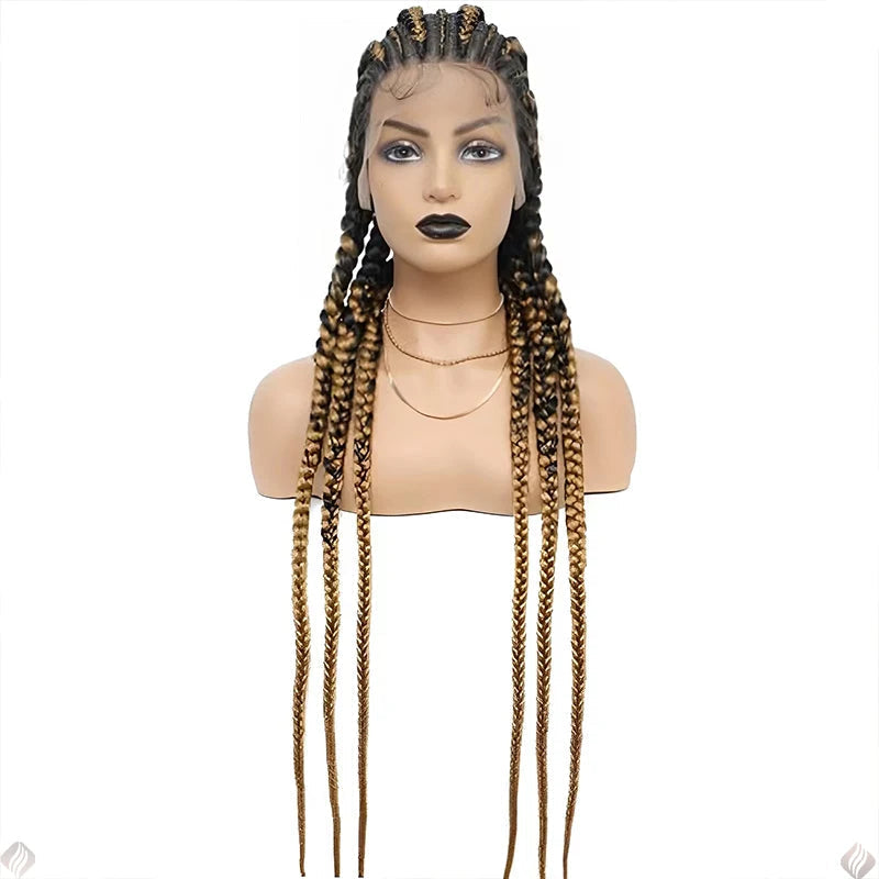 36" Jumbo Cornrow Braided Wig | Full Lace Synthetic Wig | Knotless Box Braids, Lace Frontal, Black Women