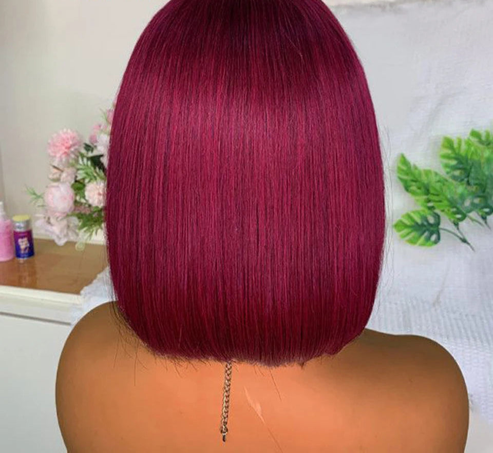 180D Orange/Ginger & Blonde Straight Human Hair Bob Wig with Bangs | Full Machine Made Remy for Women (P4/30, 613, 99J, T1B/27) Luxegan