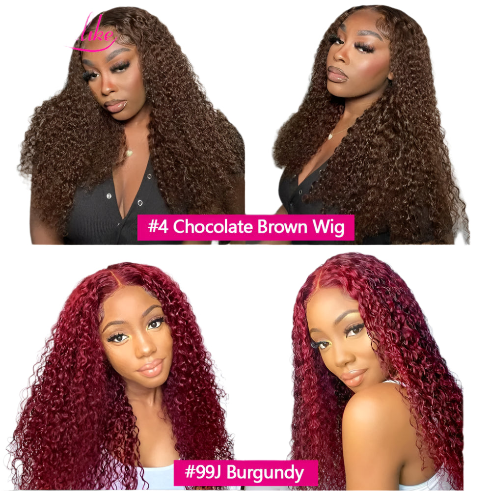 30" Curly Burgundy & Chocolate Brown 13x6 HD Lace Frontal Wig | 99J Colored Human Hair Wig for Women | Deep Wave Luxegan