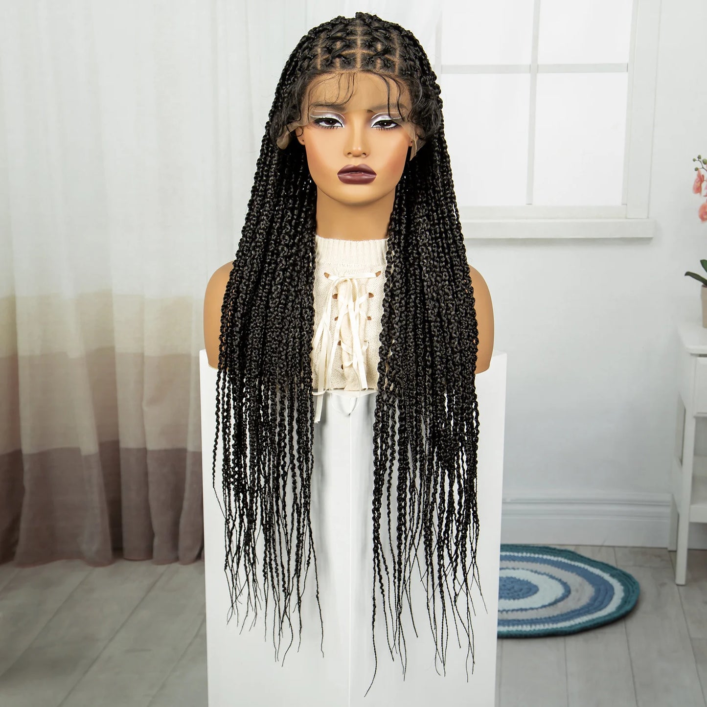 36" Cornrow Knotless Box Braids Wig | Full Lace Frontal | Baby Hair Luxegan