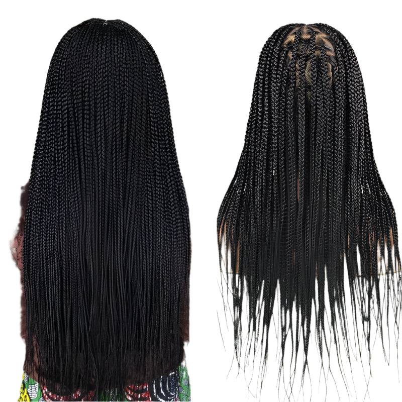 26" Triangle Box Braids Wig | Cornrow Accents | Knotless Braids | Lace Frontal | Synthetic Hair | Black Women