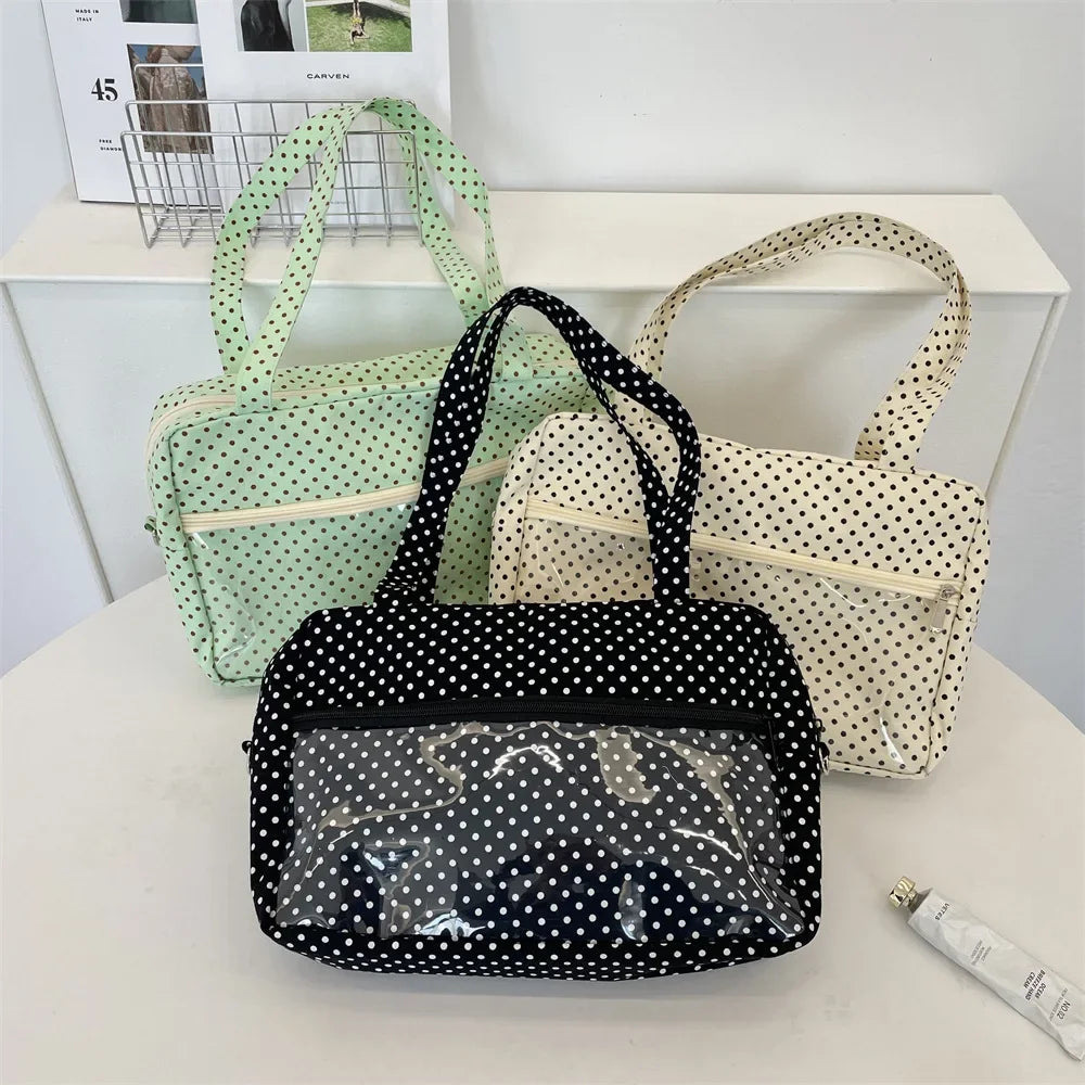 Y2K Ulzzang Ita Bag for Women | Trendy Polka Dot Canvas Shoulder & Underarm Tote (Transparent Pocket, Youth Fashion) Luxegan