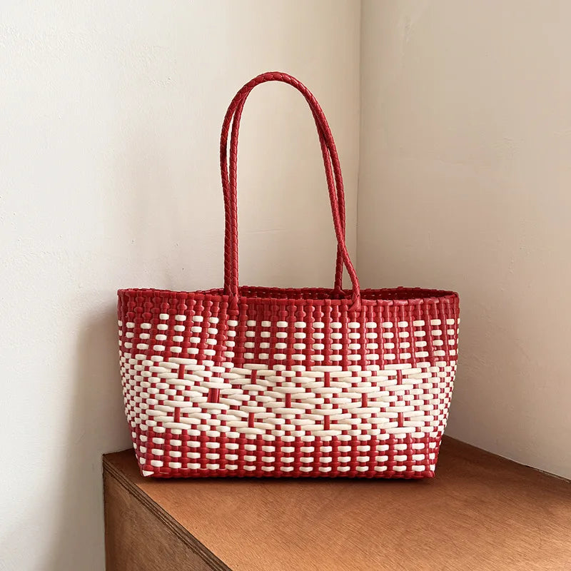 New Woven PVC Beach Vacation Tote Bag | Laid-back Style Bucket Basket Bag for Women Luxegan
