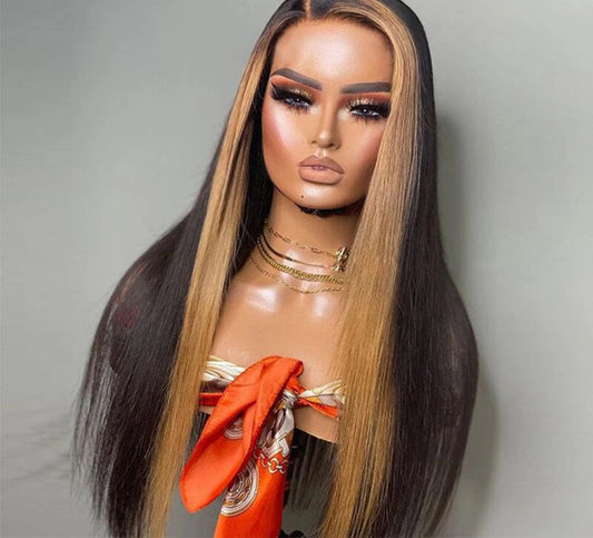 22"-24" Highlight PP27 Straight Lace Front Human Hair Wig | 13x6x1 Side Part Brazilian Remy Frontal Wig for Women Luxegan