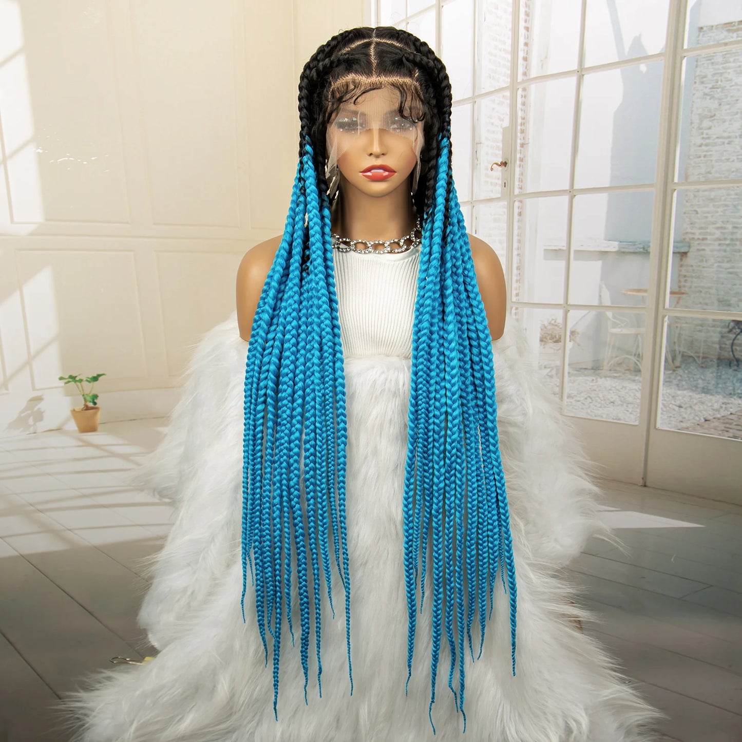36" Big Knotless Box Braided Full Lace Wig | Cornrow Braiding Wig | Baby Hair | Synthetic Braids | For Women