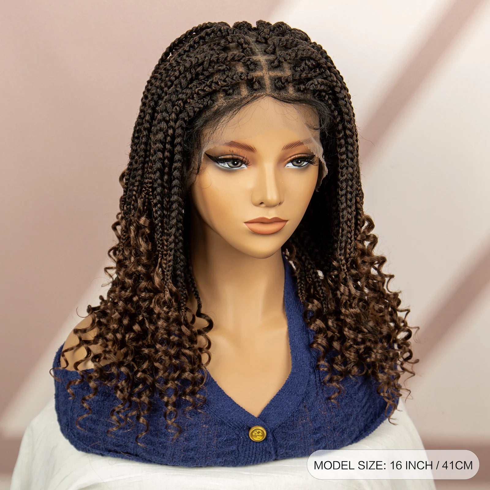 Short Bob Boho Knotless Box Braids Wig | 360 Double Full Lace | Curly Ends Luxegan