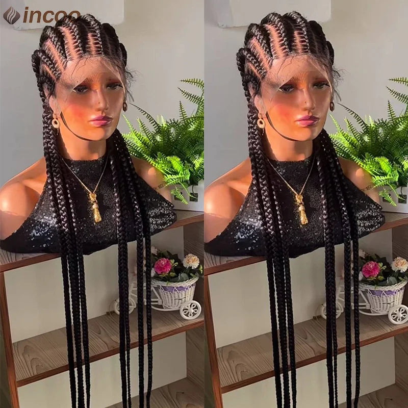 36" Twist Braided Wig | Cornrows & Goddess Braids | Full Lace Frontal | Baby Hair Luxegan