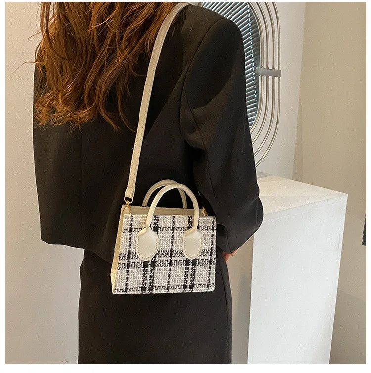 Women's Mini Handbag & Ladies Pouch | Fashion Check Pattern Shoulder Bag & Crossbody Messenger Bag (Lightweight Simple Elegant Tote) Luxegan