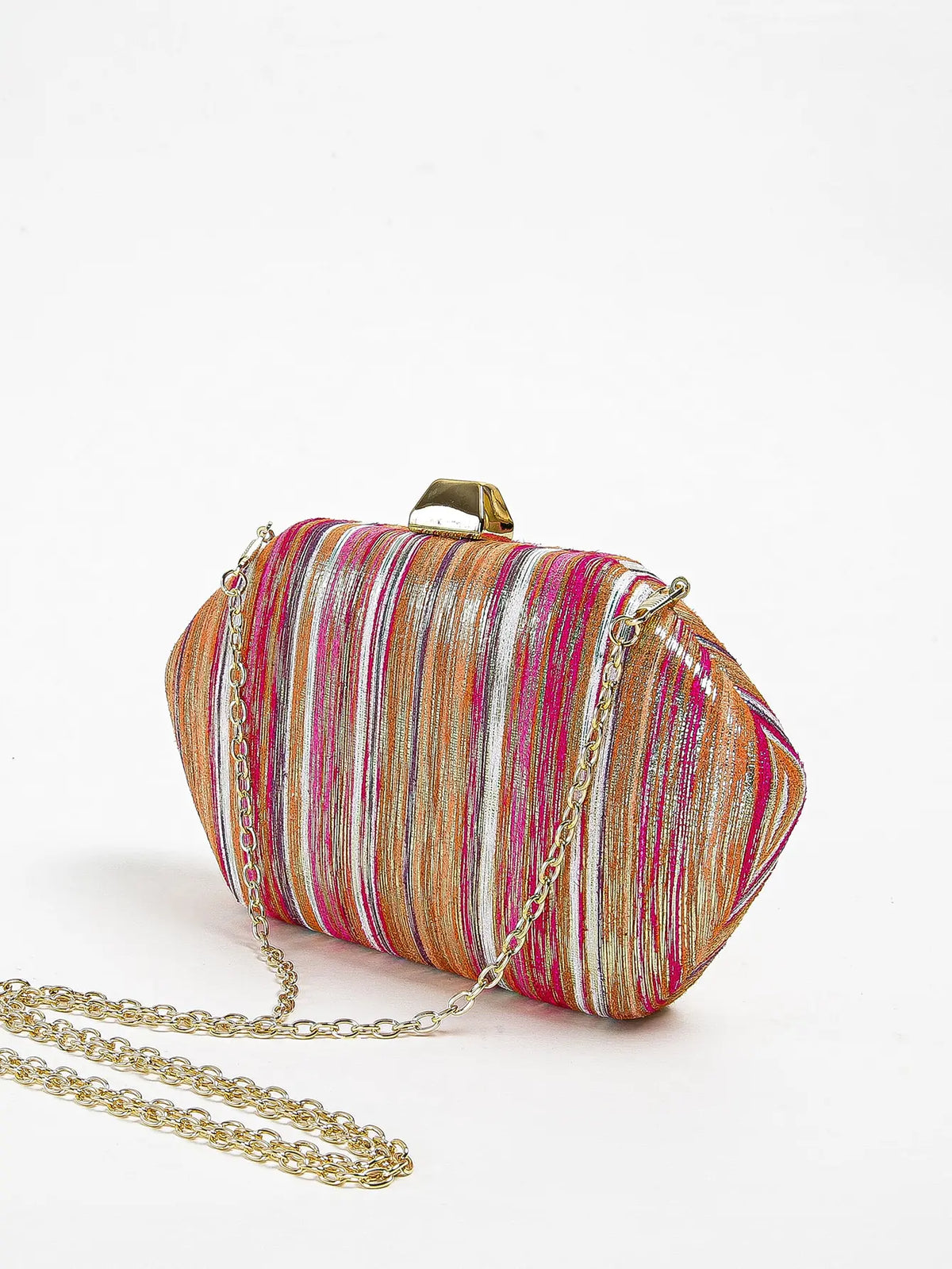 Colorful Stripe Sparkling Clutch Bag | Fashionable Rainbow Design Crossbody Purse | Sparkling Multi-Color Party Handbag | Trendy Striped Evening Bag with Chain Strap Luxegan