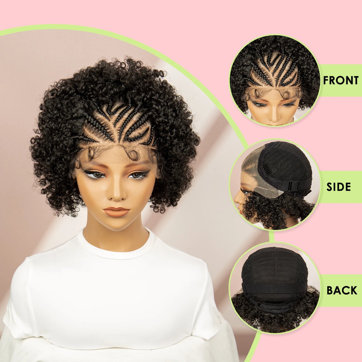 Afro Curly Cornrow Braided Bob Wig | Baby Hair | Kanekalon Hair | Black Women