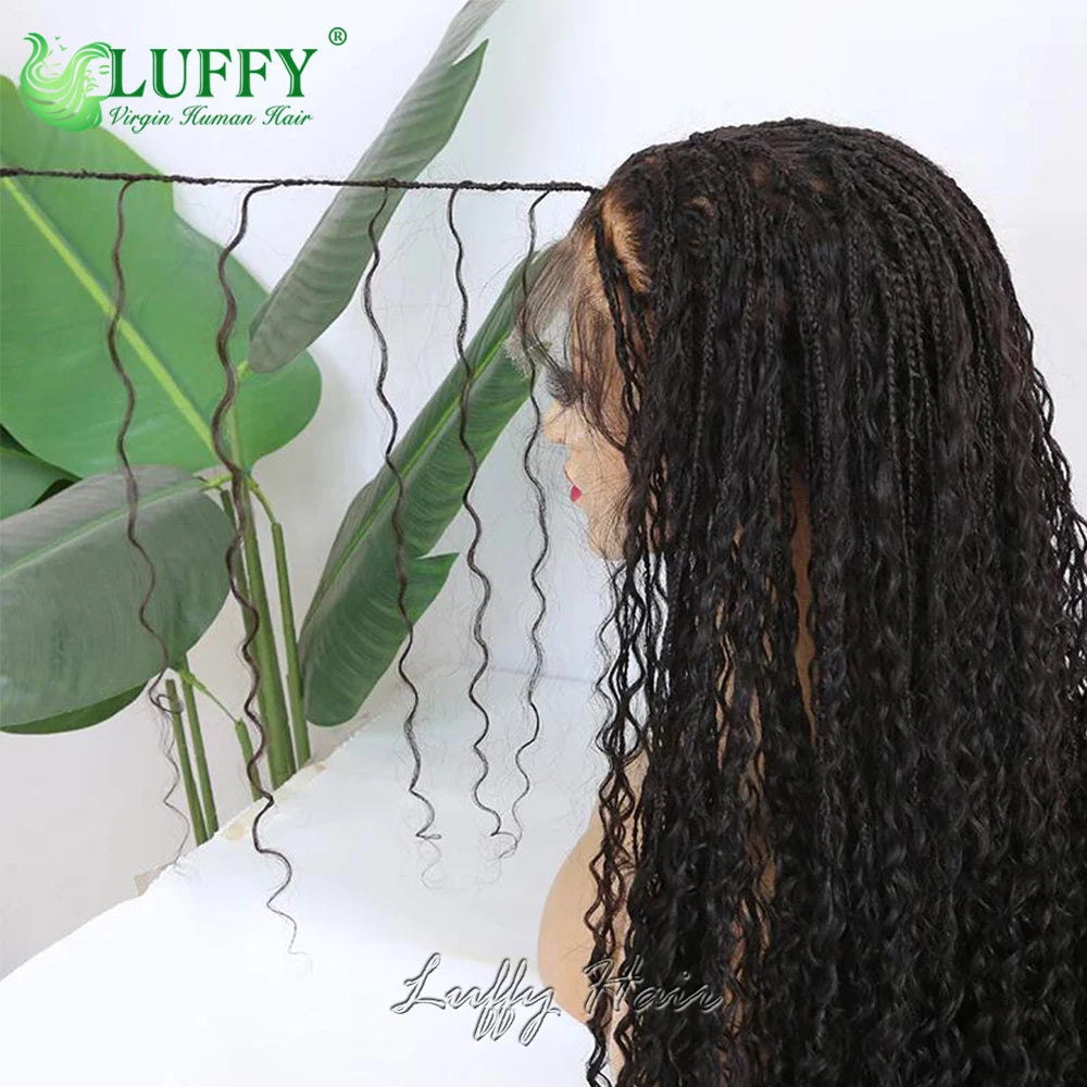 HD Full Lace Knotless Boho Box Braids Wig | Curly Ends | 300% Density | Human Hair | Pre-Plucked Luxegan