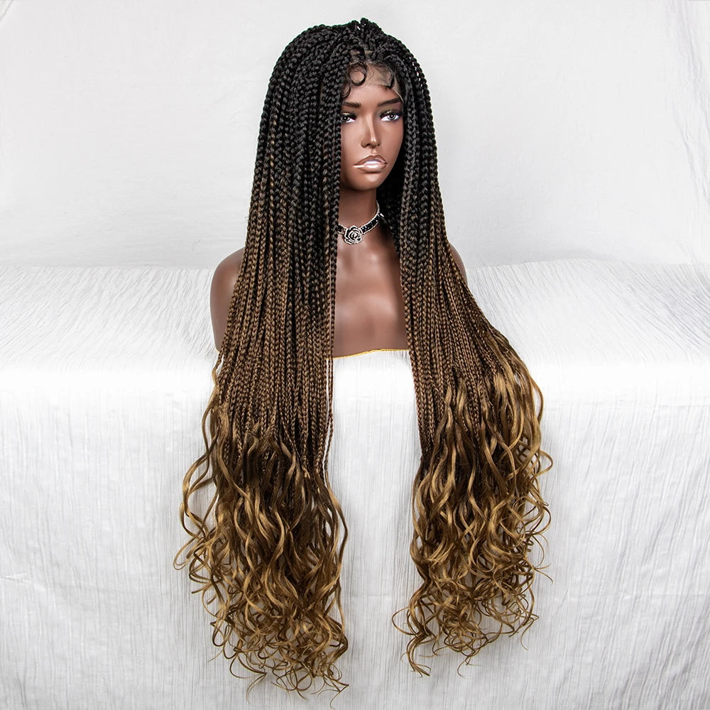 36" Water Wave Braided Wig | Lace Front | Baby Hair | Long Braids Luxegan