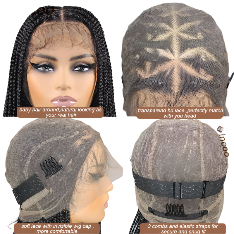 26" Triangle Box Braids Wig | Cornrow Accents | Knotless Braids | Lace Frontal | Synthetic Hair | Black Women