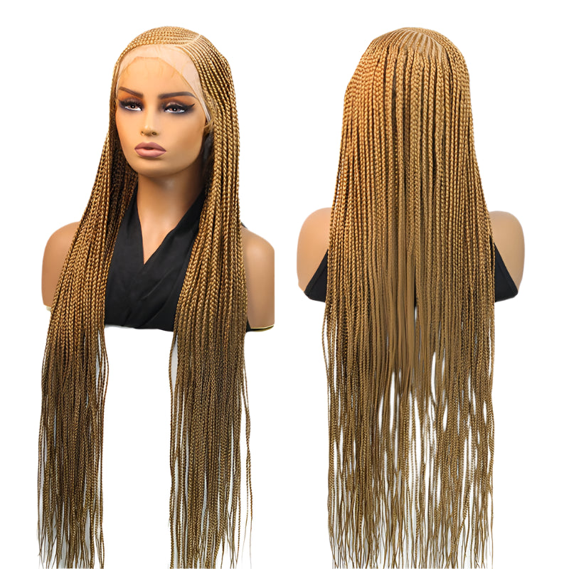 36" 360 Full Lace Cornrow & Goddess Locs Wig | Knotless Braids | Transparent Lace | Baby Hair