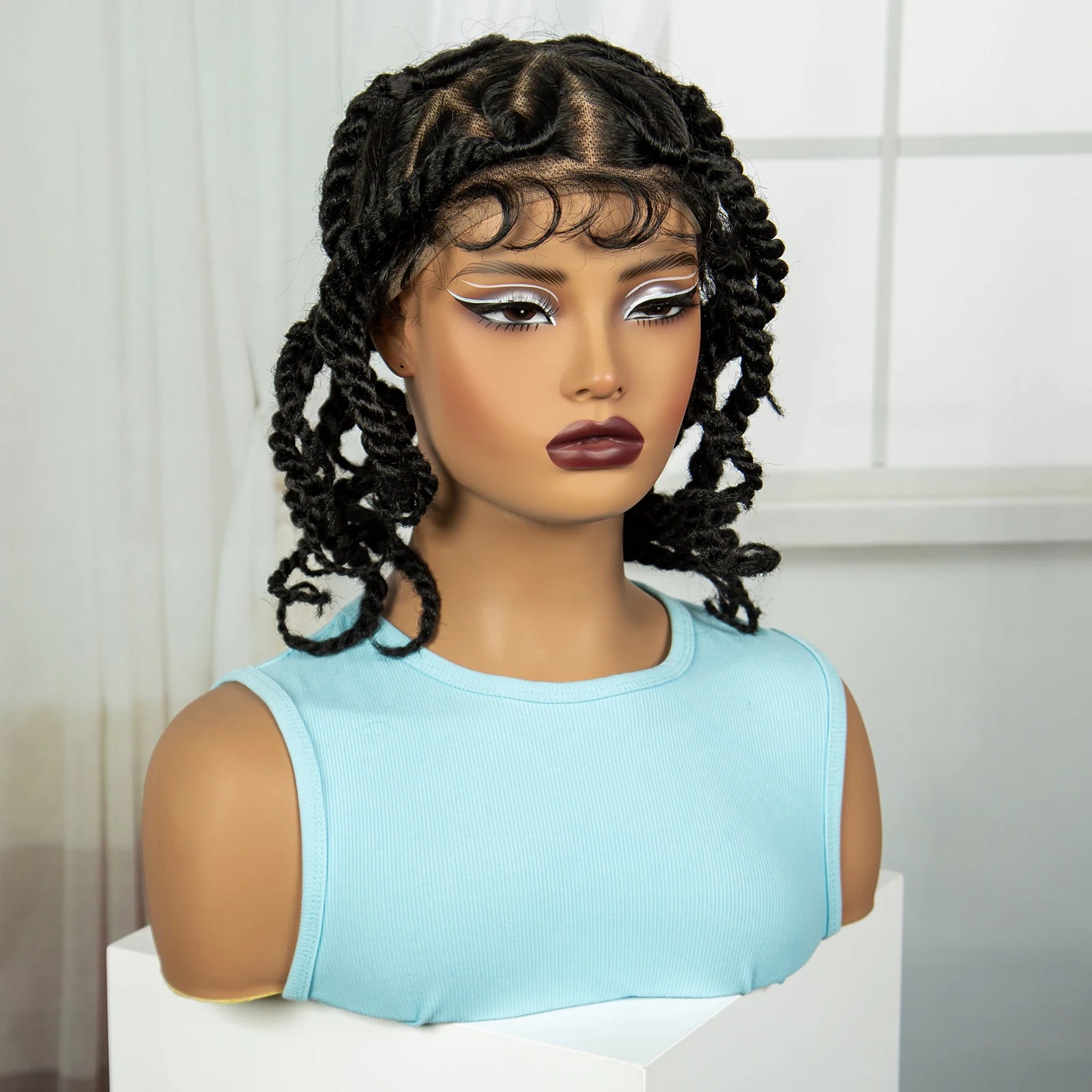 12" Natural Bantu Knotless Braids Wig | Transparent Full Lace | Baby Hair Luxegan