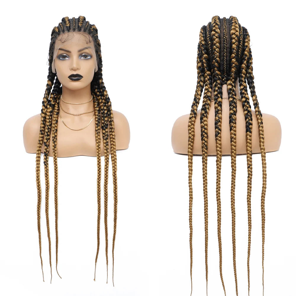 Synthetic Full Lace Cornrow Box Braided Wig 36" Lace Front Wigs Jumbo Braids Wig For Black Africa Women Braids Wig Braiding Wigs Luxegan