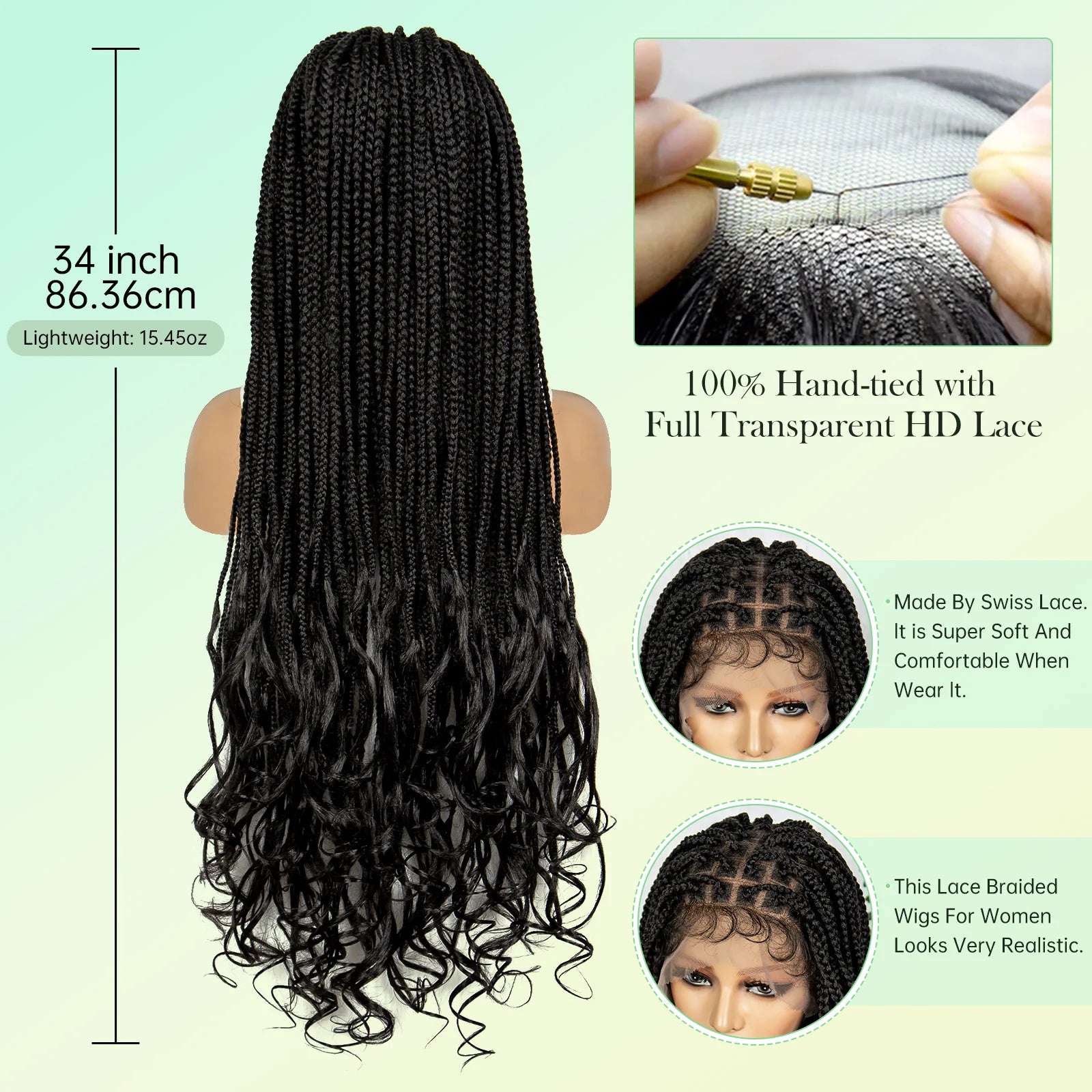 34" Water Wave Knotless Box Braids Wig | Full Lace | Baby Hair | Easy Style Luxegan