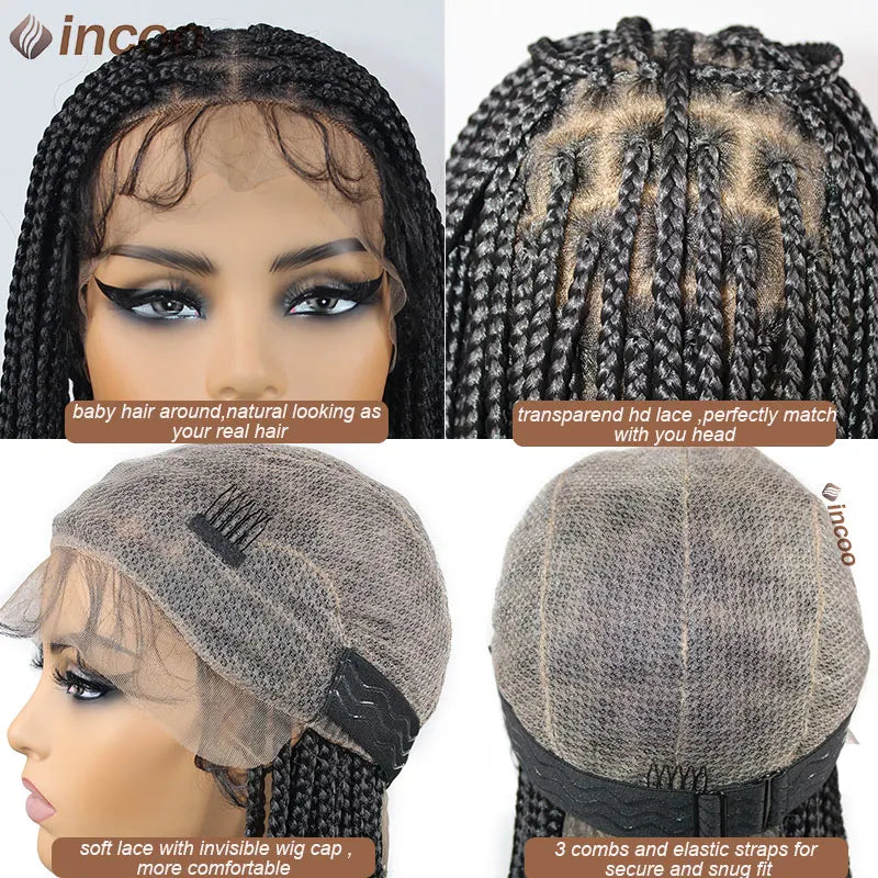 12" Boho Box Braid Lace Front Wig | Knotless | Curly Ends | Pre-Plucked | Synthetic Summer Wig Luxegan