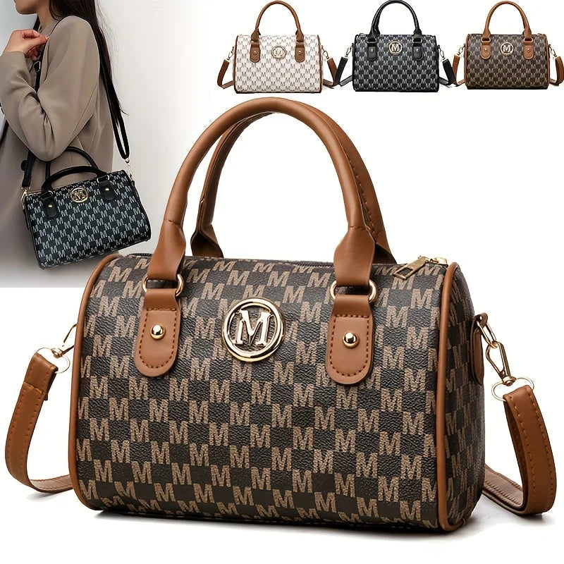 Vintage PU Leather Alphabet Bag | Golden "M" Logo Crossbody Purse Luxegan