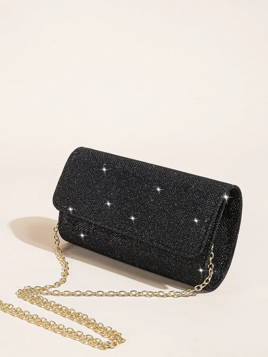 Glitter Evening Bag & Sparkling Clutch Purse | Sophisticated Fold-Over Party Handbag for Women | Elegant Wedding & Formal Occasion Bag | Luxury High-Street Shimmering Social Purse Luxegan