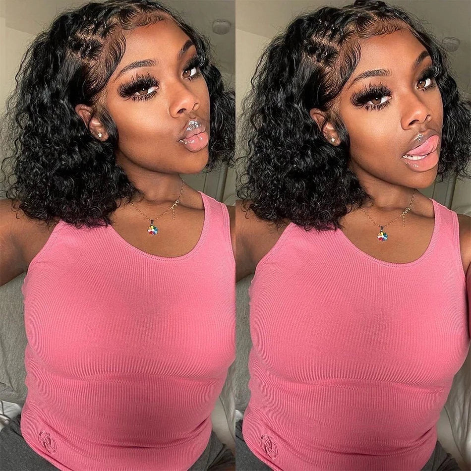 12A Water Wave Bob Wig | Glueless Lace Front Wig | Brazilian Remy Hair | Pre-Plucked Luxegan