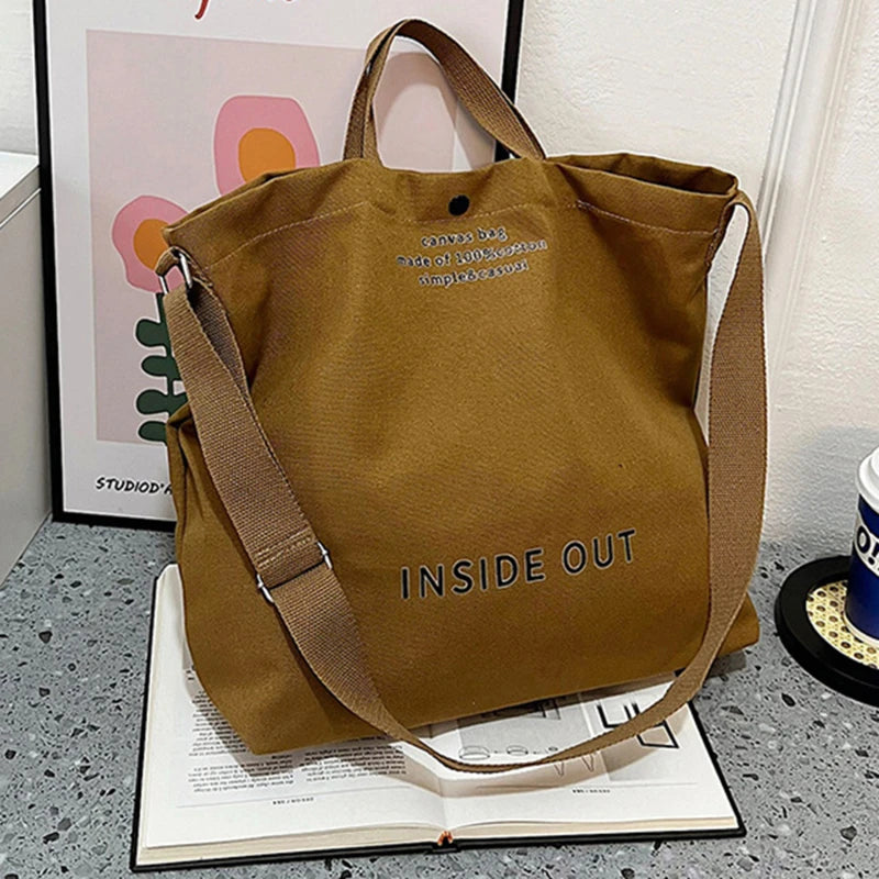 High-Quality Women’s Canvas Shoulder Bag | Sophisticated Cotton Cloth Shopping Bag | Elegant Large Tote for Students & Girls | Fashion-Forward Solid Color Book Bag with Secure Zipper Luxegan