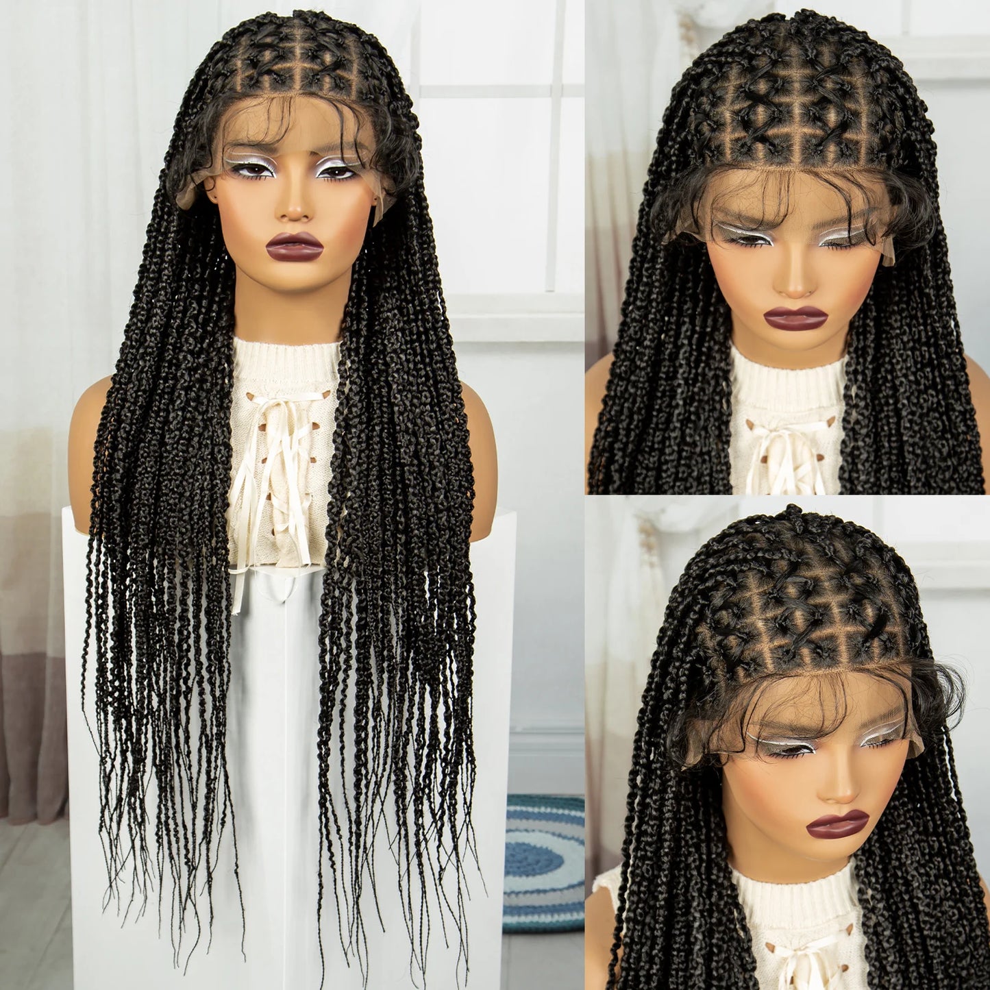 36" Cornrow Knotless Box Braids Wig | Full Lace Frontal | Baby Hair Luxegan