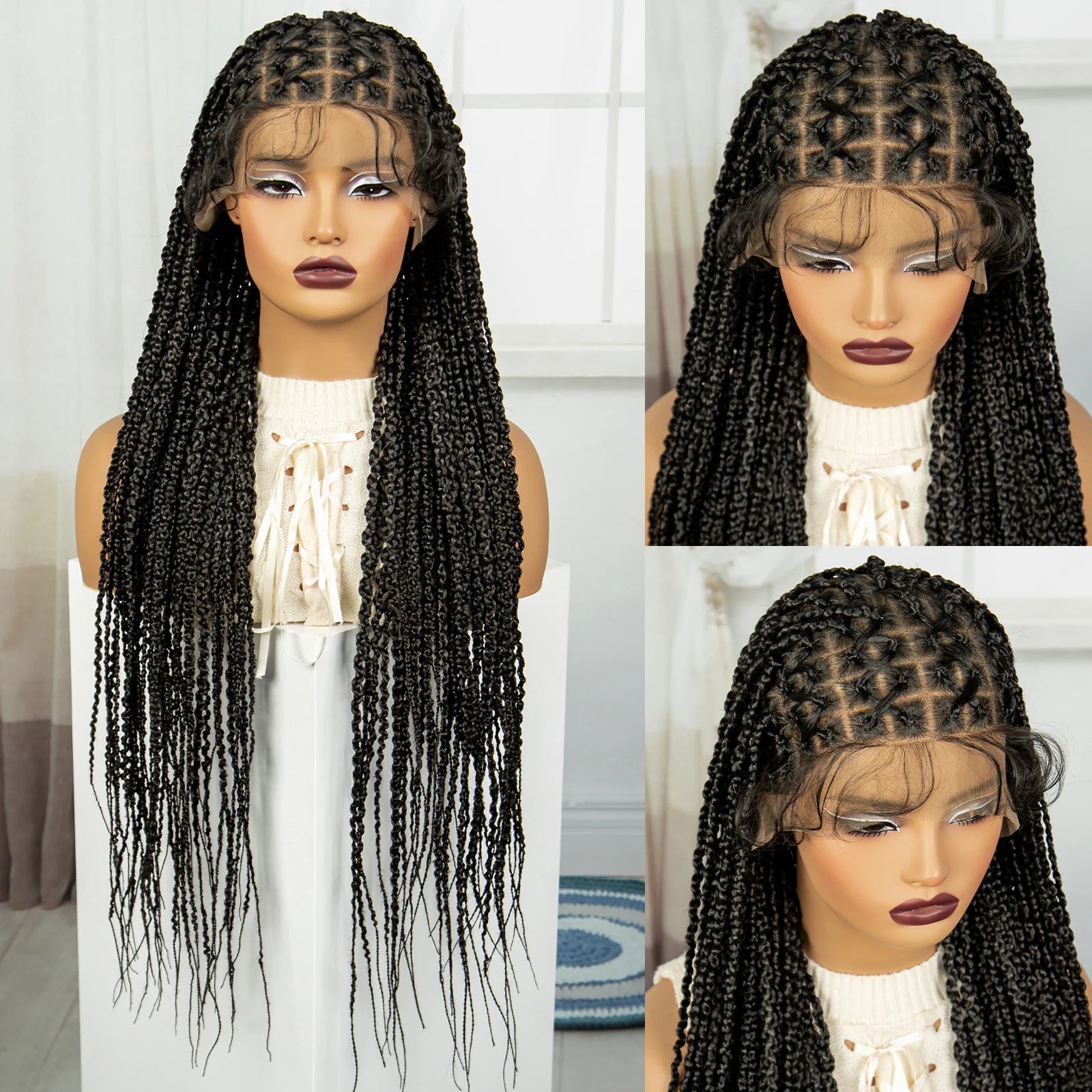 36" Cornrow Knotless Box Braids Wig | Full Lace Frontal | Baby Hair Luxegan