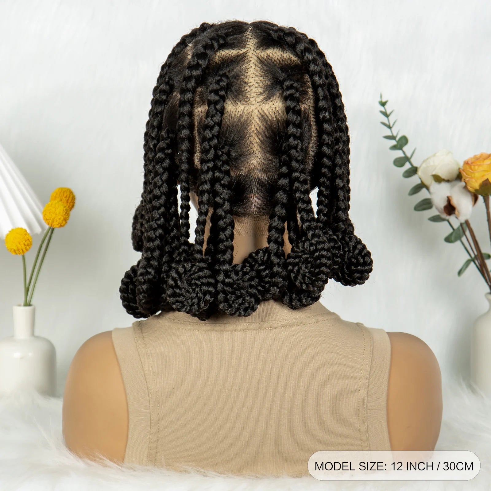 Handmade Bantu Knots Braided Full Lace Wig | Knotless Braids | Baby Hair | Synthetic Hair | Black Women
