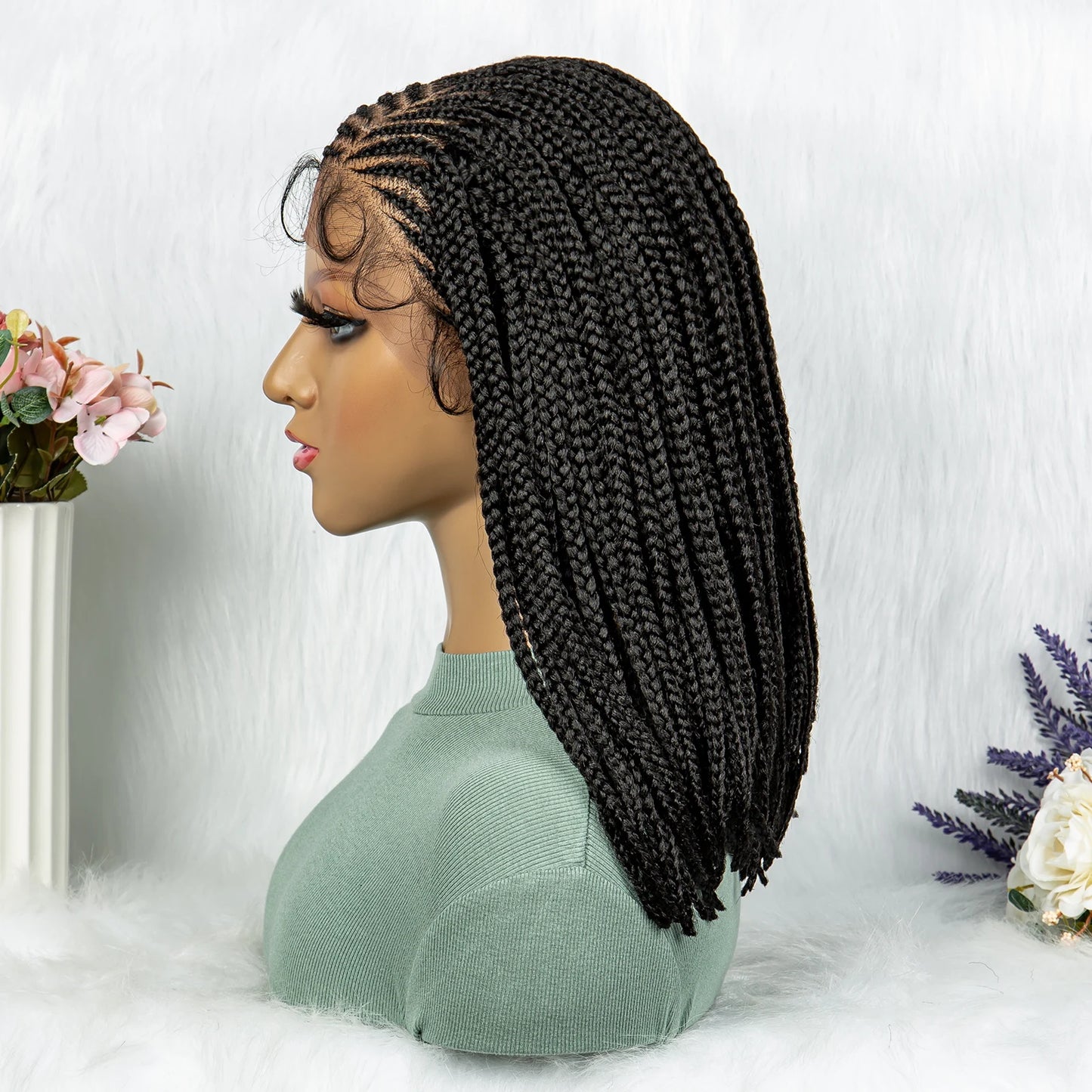 16" Short Knotless Box Braids Bob Wig | Lace Front | Afro Braided Hair Luxegan