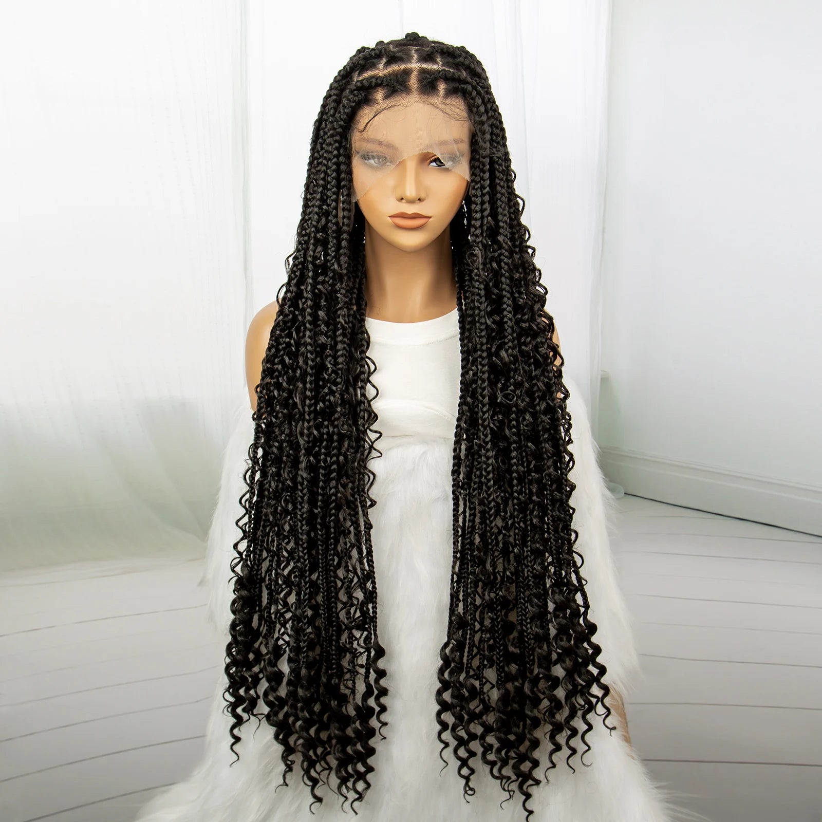 Boho Braids Full Lace Wig | Brown Box Braided Wig with Baby Hair | Kanekalon Synthetic Braiding Hair Wig